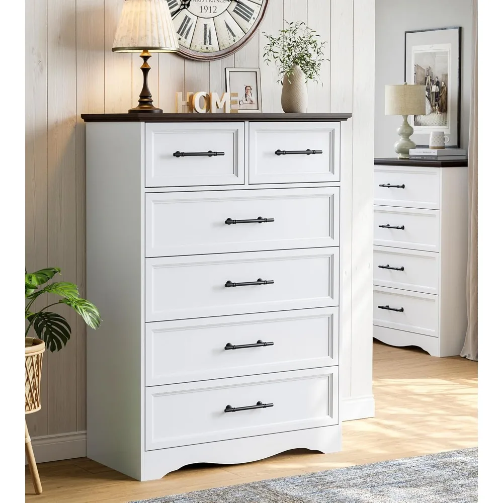 Comò da fattoria, cassettiera in legno, armadietto per camera da letto con maniglie in metallo spazzolato, organizer per armadio per camera da letto