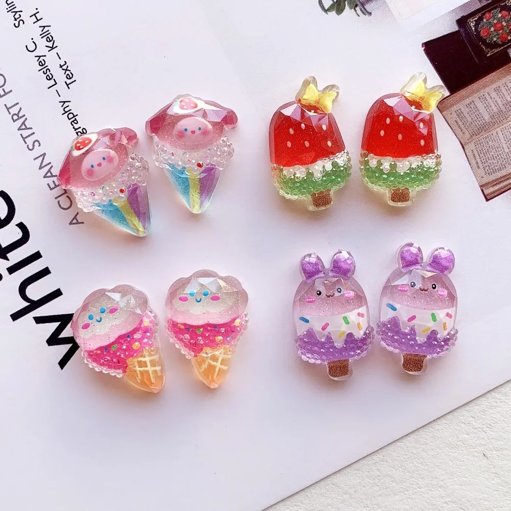 10pcs Mini Kawaii Resin Shining Popsicle Flat Back Cabochons Scrapbook Diy Party Hairpin Accessories Home Decoration Craft