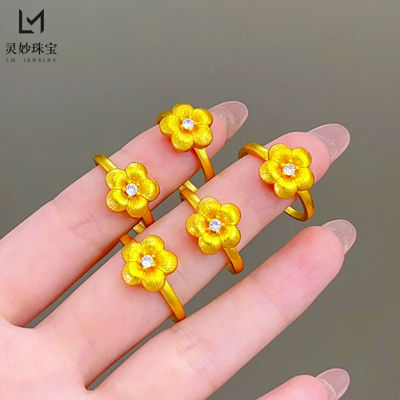 

Роскошные ювелирные изделия из настоящего золота 9999 24 карата, маленькое золотое кольцо с цветком, регулируемое женское изысканное высококачественное кольцо с цветком