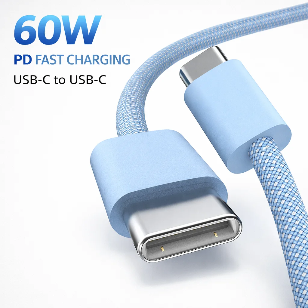 

60W USB-C PD Charging Cable, Fast Charge Type-C Nylon Cable for MacBook, iPad Pro, iPhone 16/15 Series, Galaxy S24