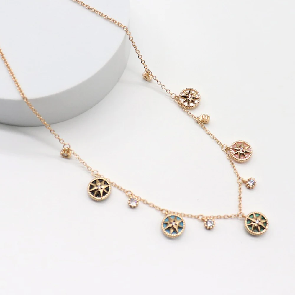 

Luxury Fashion Compass Necklace Personalised Simple Copper Plated 18K Gold Jewellery Girl Gift Party Banquet