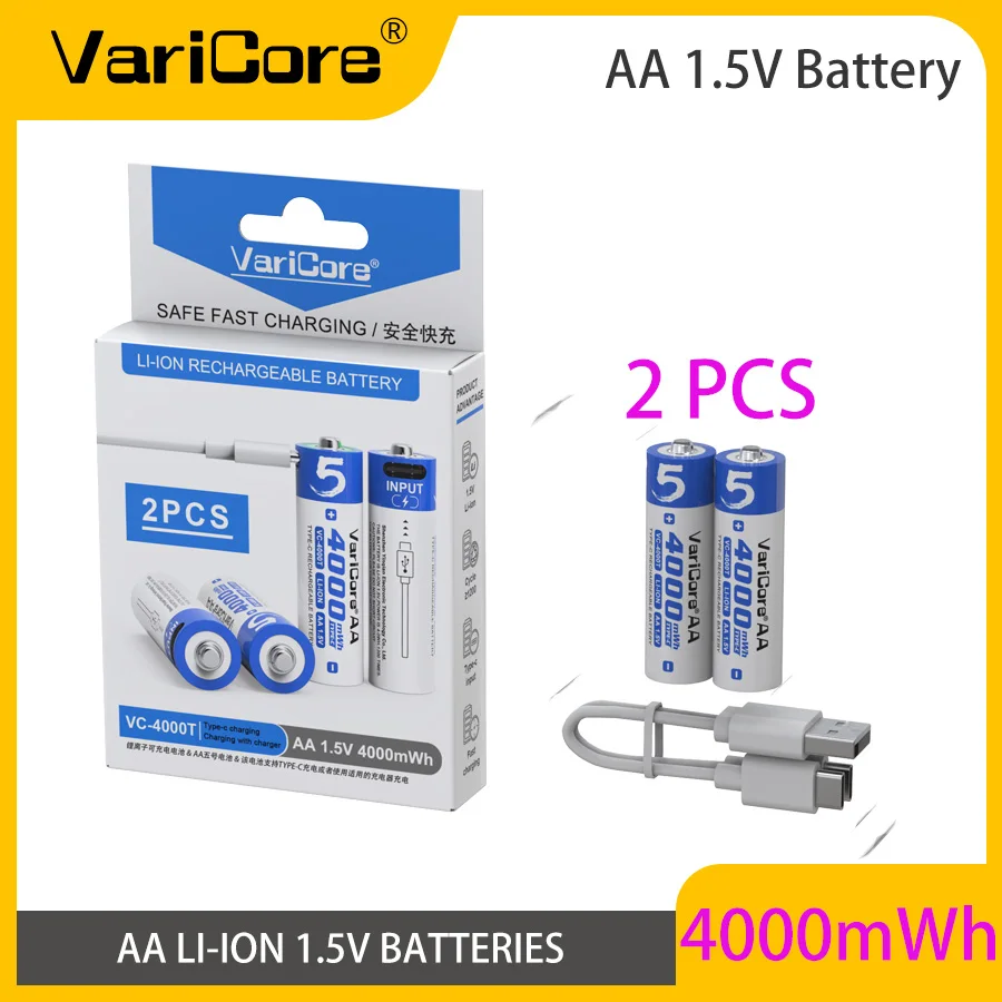 VariCoreAA 1,5 В 2 шт./карта 4000 МВтч USB перезаряжаемая литиевая батарея светодиодный индикатор для камеры/игрушки/фонарика