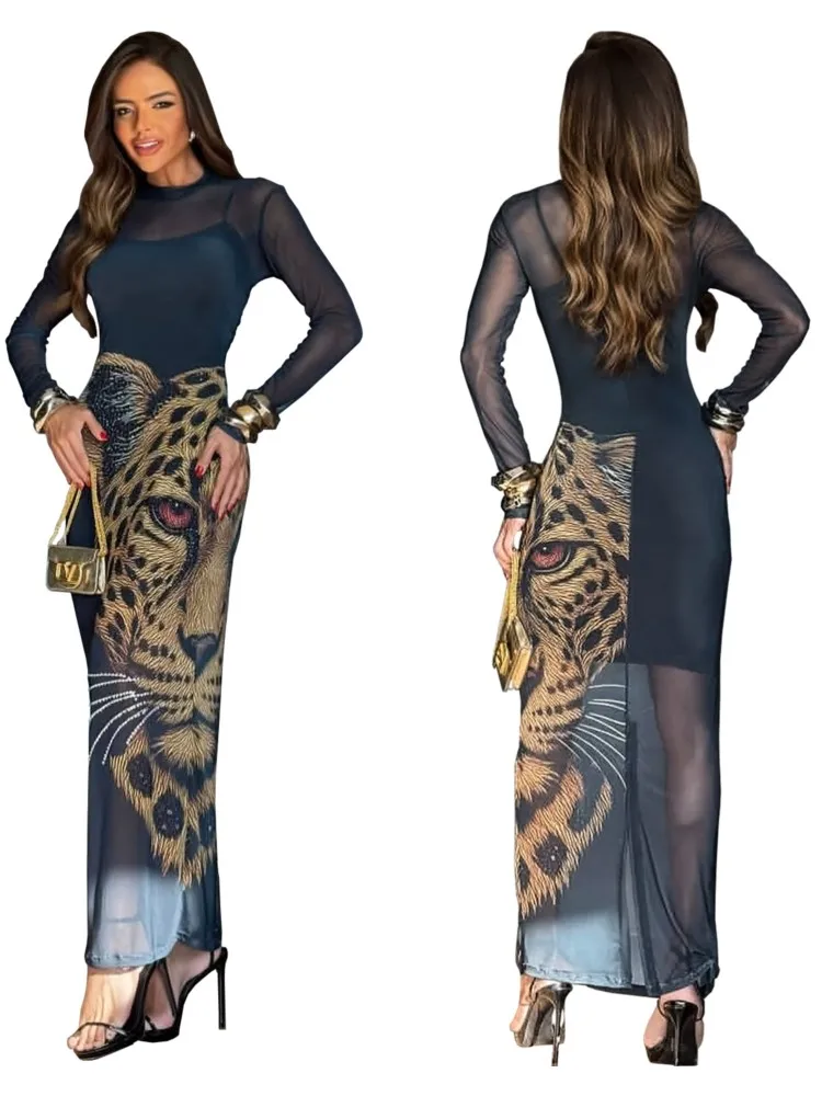 Elegant Women Black O-Neck Maxi Dress Fashion Long Sleeve Dresses Evening Ladies Street Party Vestidos 2025 Autumn Winter view 4