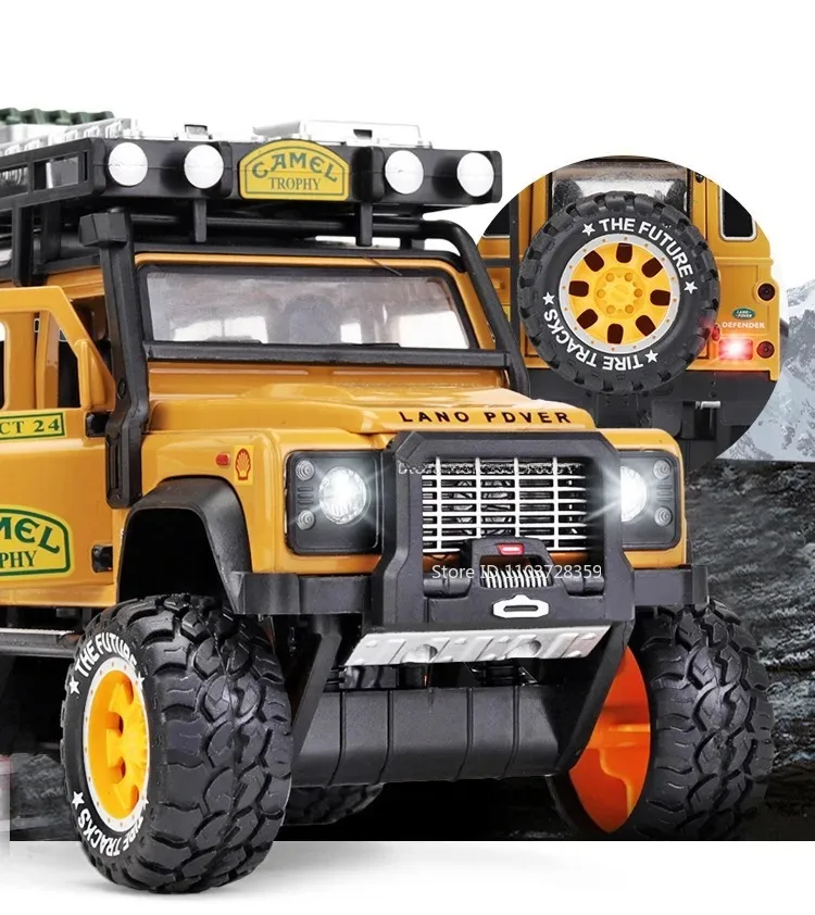 1:28 Camel Cup Land Rover Defender Modellauto Spielzeug Legierung Druckguss UNIMOG RV Geländewagen Sound Licht Türen geöffnet Kinder Geschenke – Detail 11
