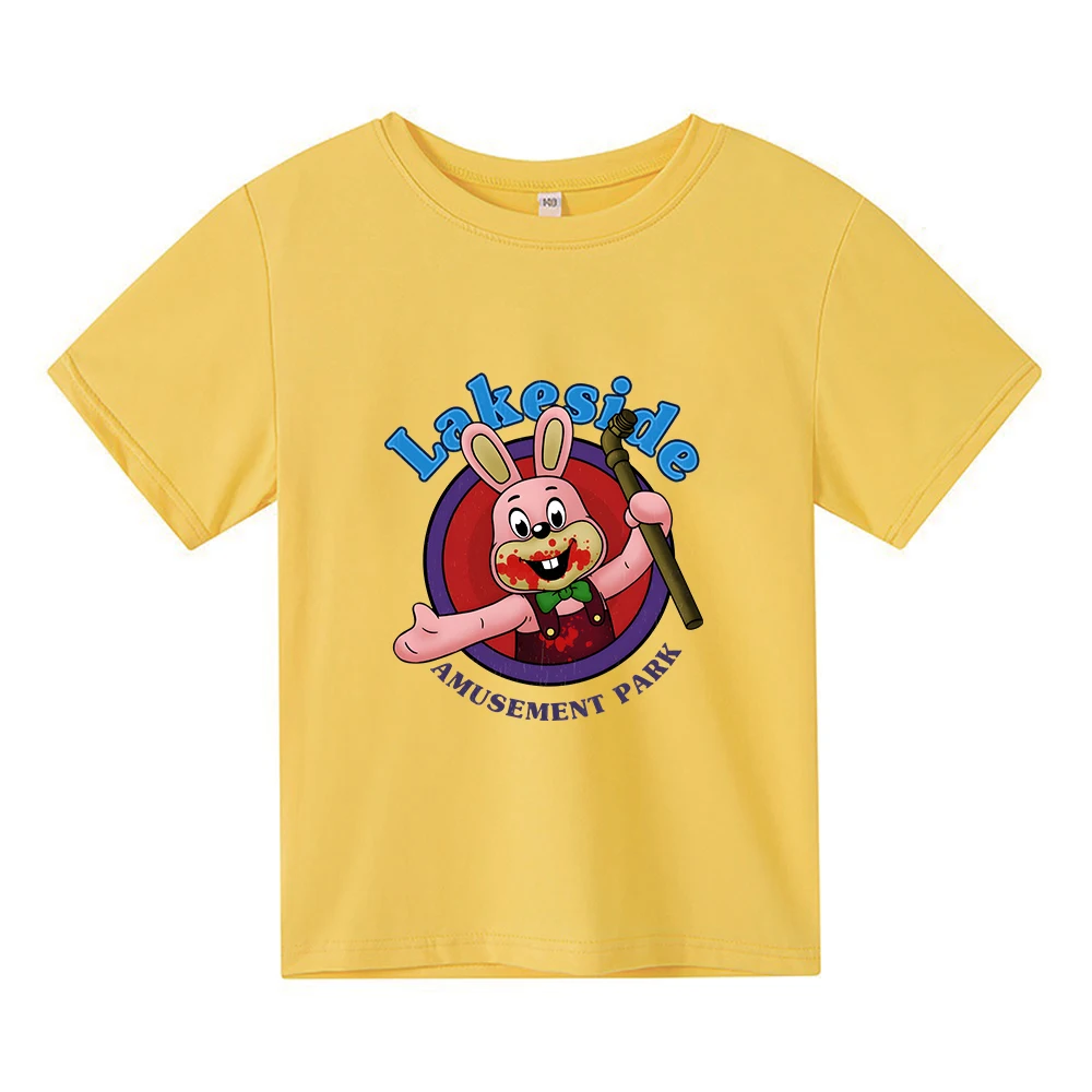 Robbiee królik Cartoon t-shirt z krótkim rękawem 100% letnia koszulka koszulka z krótkim rękawem wysokiej jakości casualowe koszulki z okrągłym dekoltem dla chłopców i dziewcząt