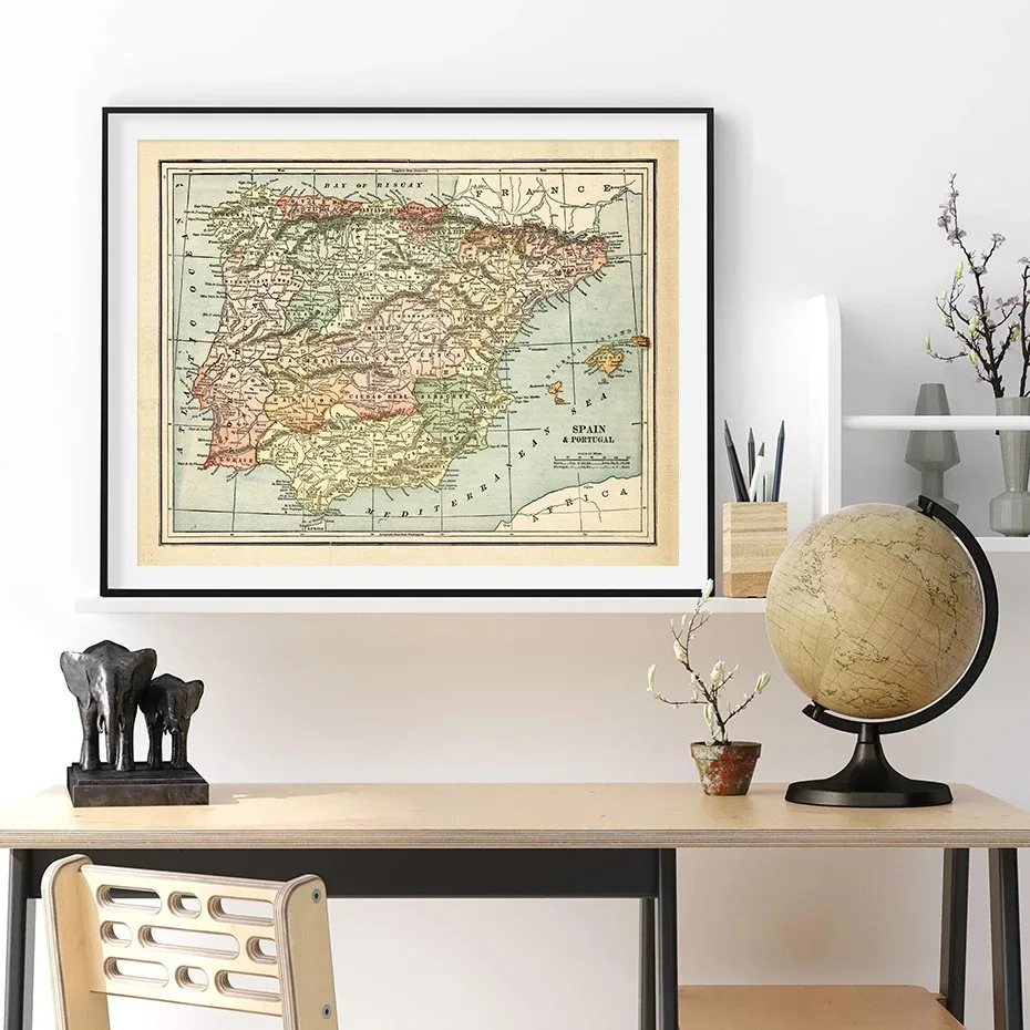 Country Spain Map France Portugal Posters Canvas Painting Vintage Wall Art Print Picture for Living Room Interior Home Decor