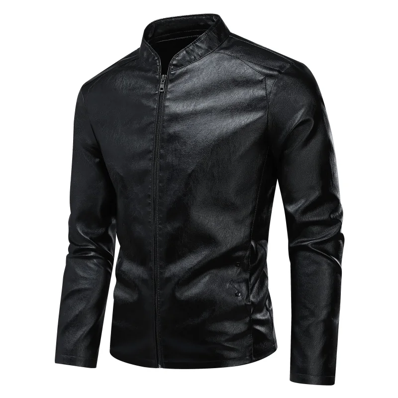 

Men's leather jacket stand up collar cardigan motorcycle riding jacket retro leather outdoor casual lightweight letaher jackets