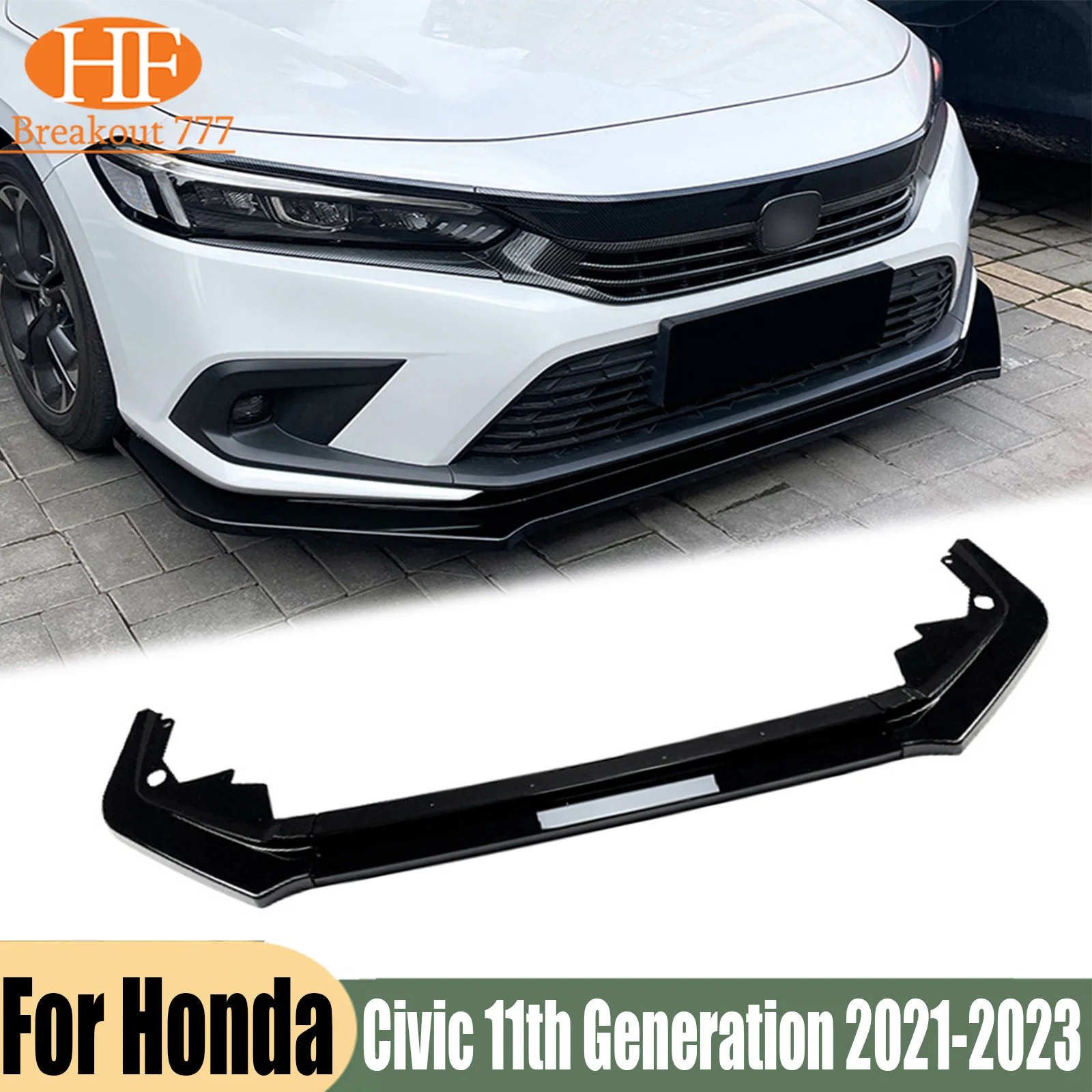 3Pcs Front Bumper Lip Spoiler For Honda Civic 11th Generation 2021-2023