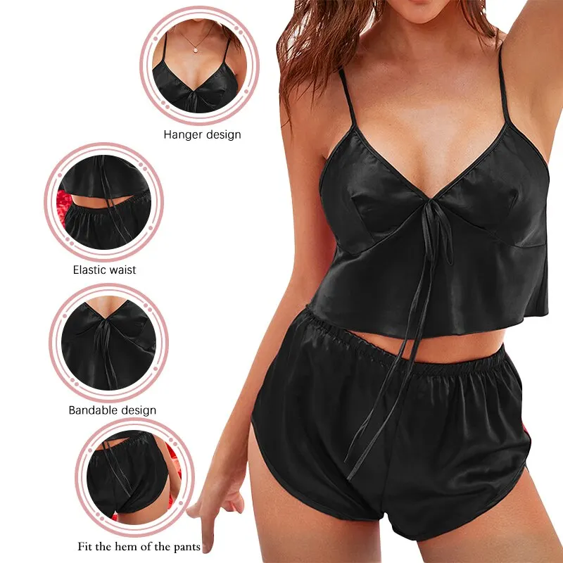 Summer Sexy Chemise Intimate Lingerie Female Suspender Shorts Pijamas Sleeveless Nightwear Pajamas Set