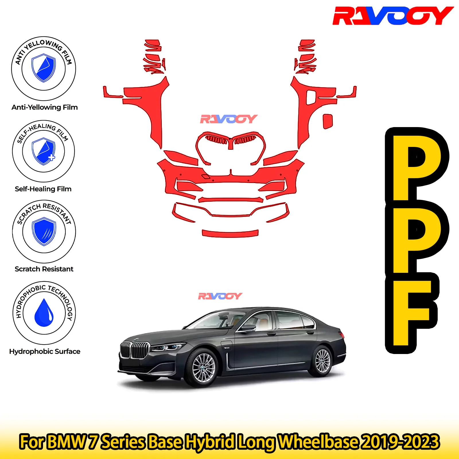 

Для BMW 7 Series Base Hybrid Long Wheelbase 2019-2023, глянцевая матовая черная предварительно вырезанная передняя пленка PPF, защитная пленка для краски