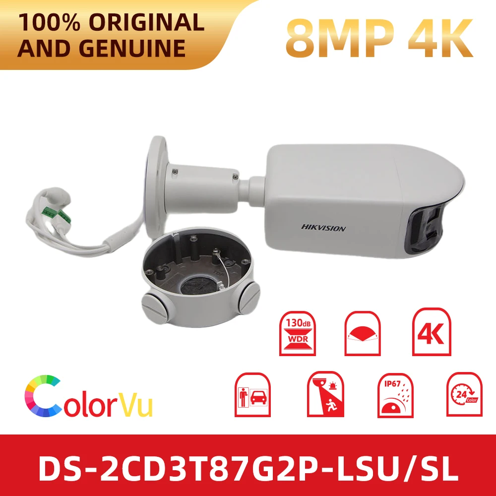 Hikvision DS-2CD3T87G2P-LSU/SL 4K 8MP Panoramic IP Camera ColorVu 24/7 AcuSense Human Vehicle Detection Strobe Light Audio