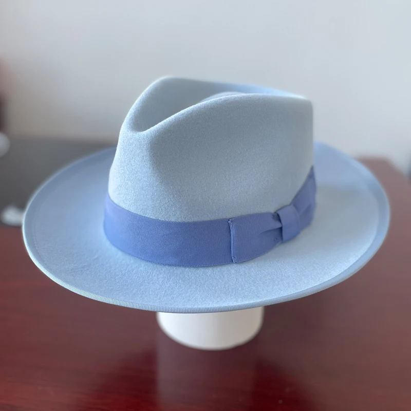 Weicher Filzhut der Marke LIHUA, Fedora-Hüte aus 100 % Wolle für Herren und Damen, himmelblau, kamelfarben, schwarze klassische Floppy-Panama-Mütze – Detail 9
