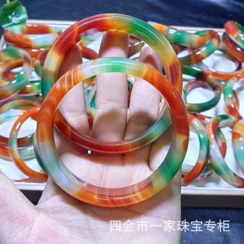 Colorful Multi-Gem , Peacock Agate , Red and Green Patterned Jade Bracelet for Women