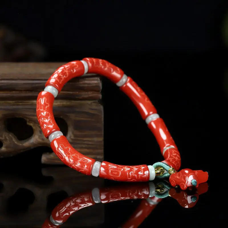 Cinnabar Bracelet Beads Bracelet Animal Year Gift Zijin Emperor Red Sand for Men and Women.