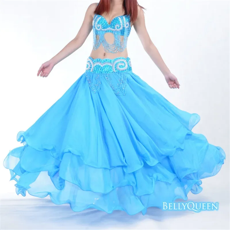 Belly Dance Long Skirt Bellydance Costume Skirts Female Adult Stage Performance Skirt Women Three-Layer Chiffon Practice Skirt