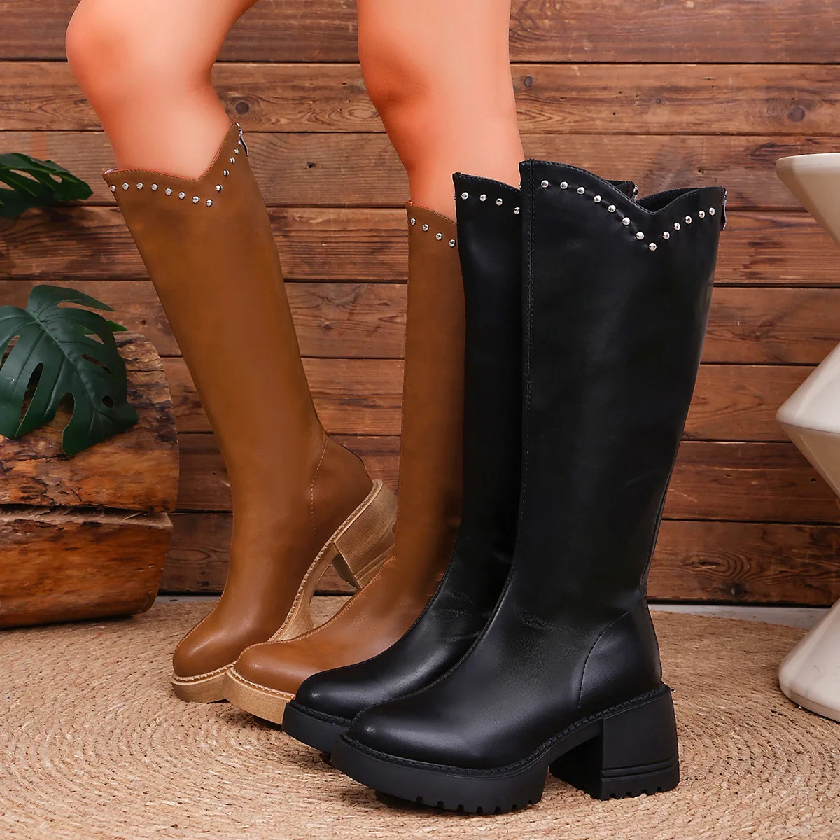 Women's Retro V-Neck High-Heeled Long Boots British Style Autumn 2026 Thick Heel Knight Boots New Style