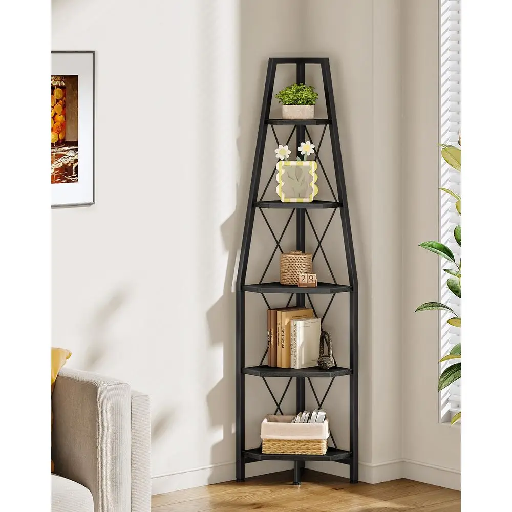 

Corner Shelf, Corner Bookshelf, Ladder Shelf, Floor Standing Storage Rack, Open Display Stand, Plant Stand, for Living Room, Be