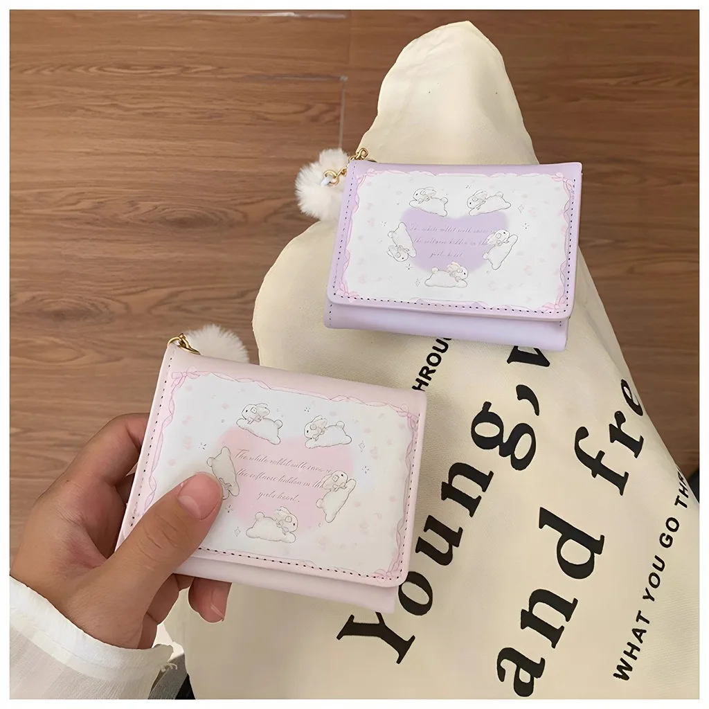 Bunny Print Wallet Mini Coin Purse Wallet Card Holder Cute Short Wallet For School Young Girls Daily Use