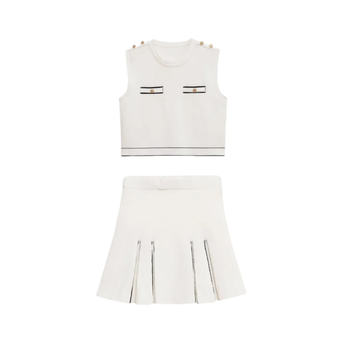 

PB&ZA2025 summer new women's casual fashion simple sleeveless round neck knitted top with comfortable mini skirt