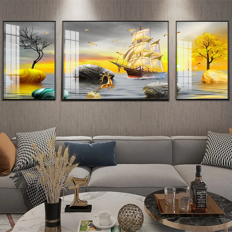 Living room wall cloth decorative painting, landscape oil painting W2L6066-1-4