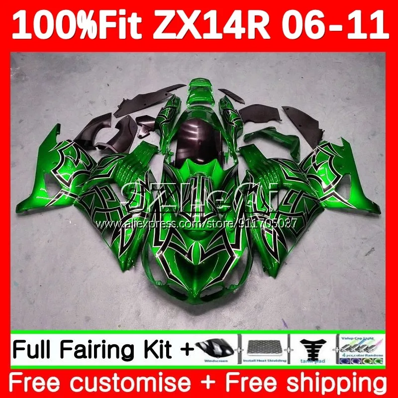 Kit For KAWASAKI NINJA New Green ZX 14R ZX-14R ZX14R 06 07 08 09 10 11 117No.118 ZZR1400 2006 2007 2008 2009 2010 2011 Fairing