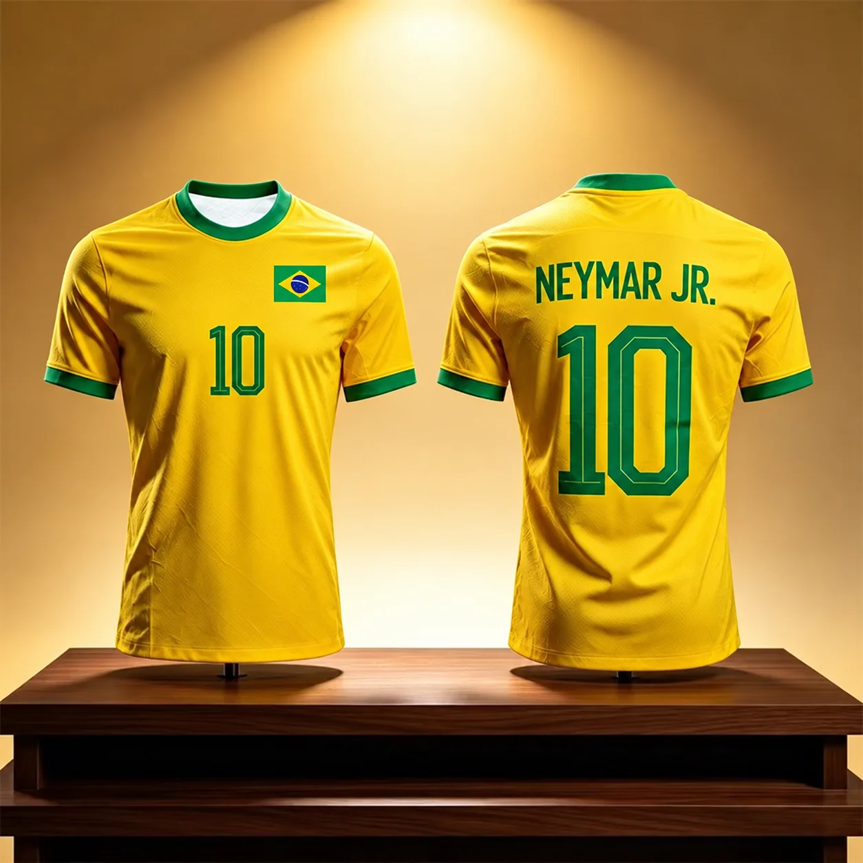Brazil Neymar Jr 10 Soccer Jersey for Men Yellow with Green Trim Short Sleeve Crew Neck Football Supporter Shirt
