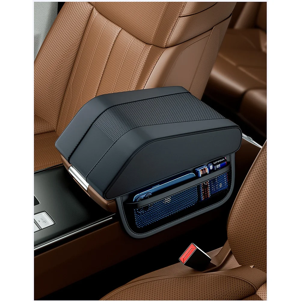 Car Armrest Box Leather Cover Memory Foam Cushion Thickened Support Pad for Pull Up Console with Added Storage Space