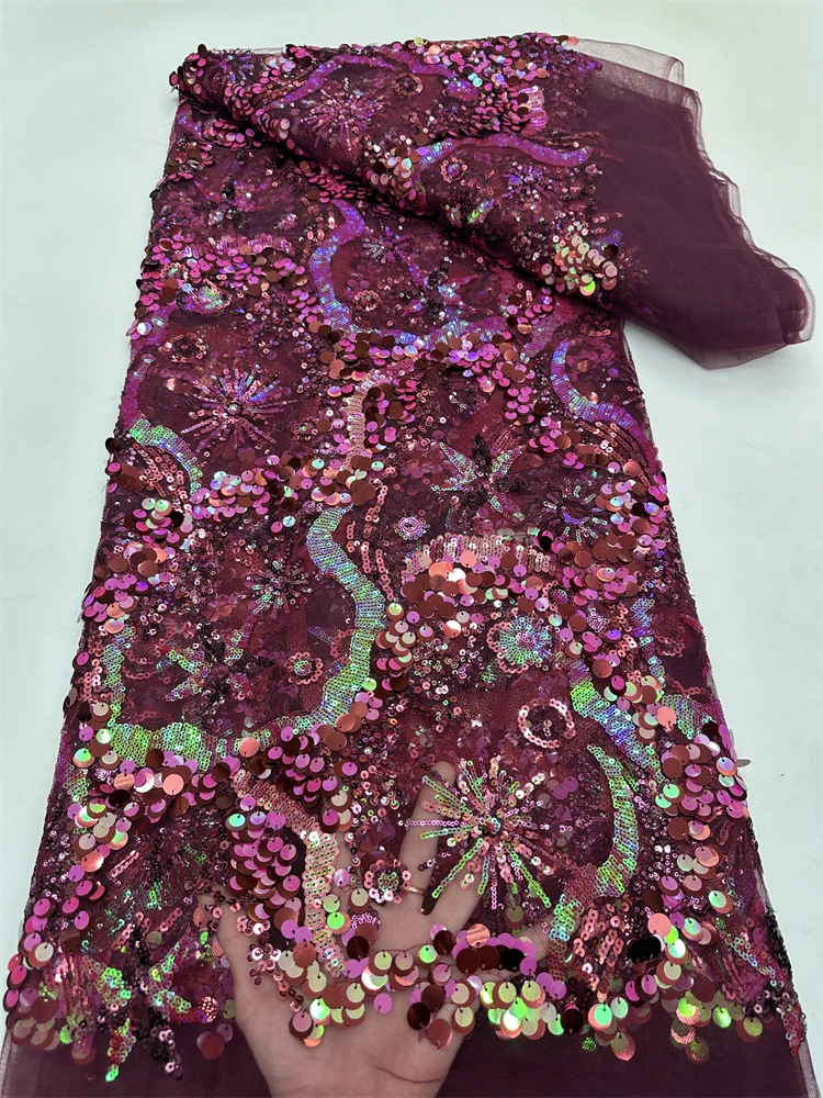

High Quality Embroidery Sequins Lace Fabric African Lace Fabric Luxury Nigerian Sequin Mesh Lace Fabric Wedding Party Dress