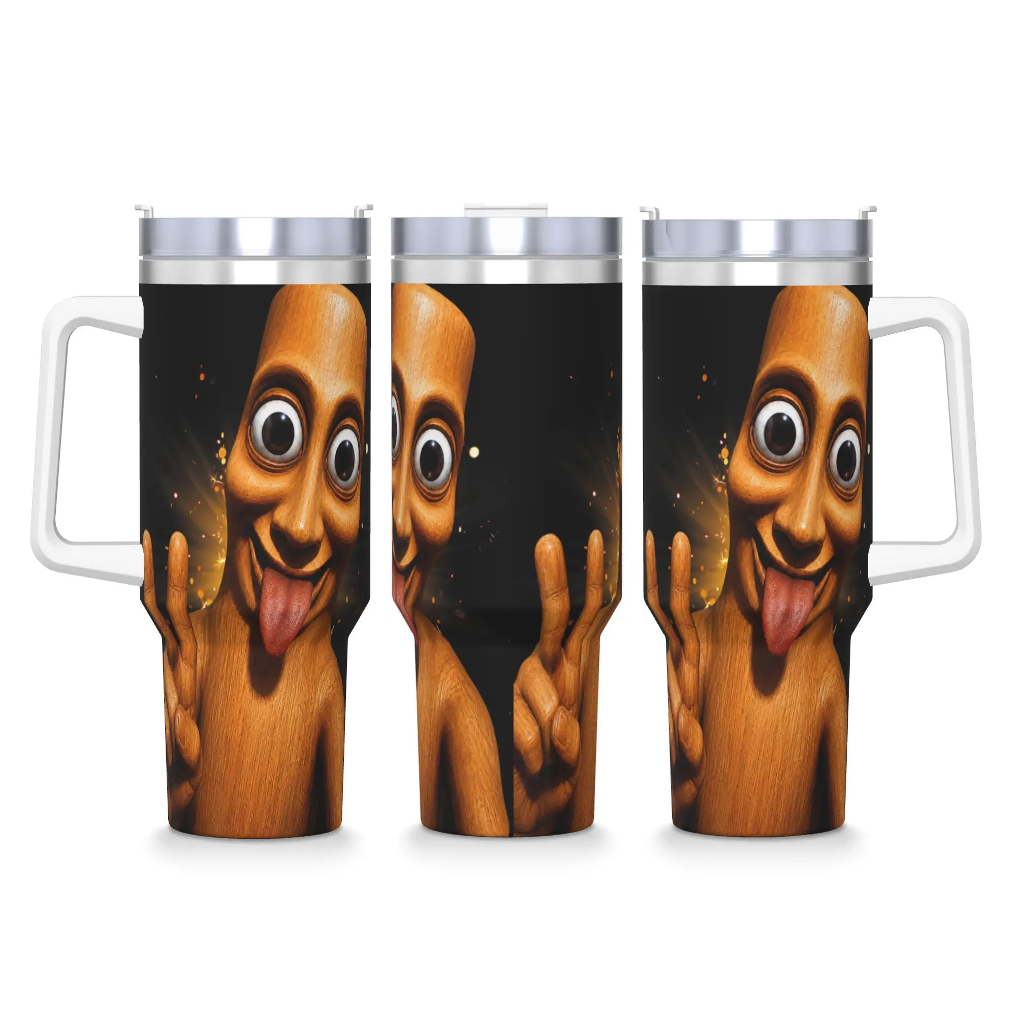 Funny Halloween Tung Sahur Peace Sign Tongue Out Meme Tumbler Cold and Hot Water Bottle Keep Heat Stainless Steel Thermal Mug