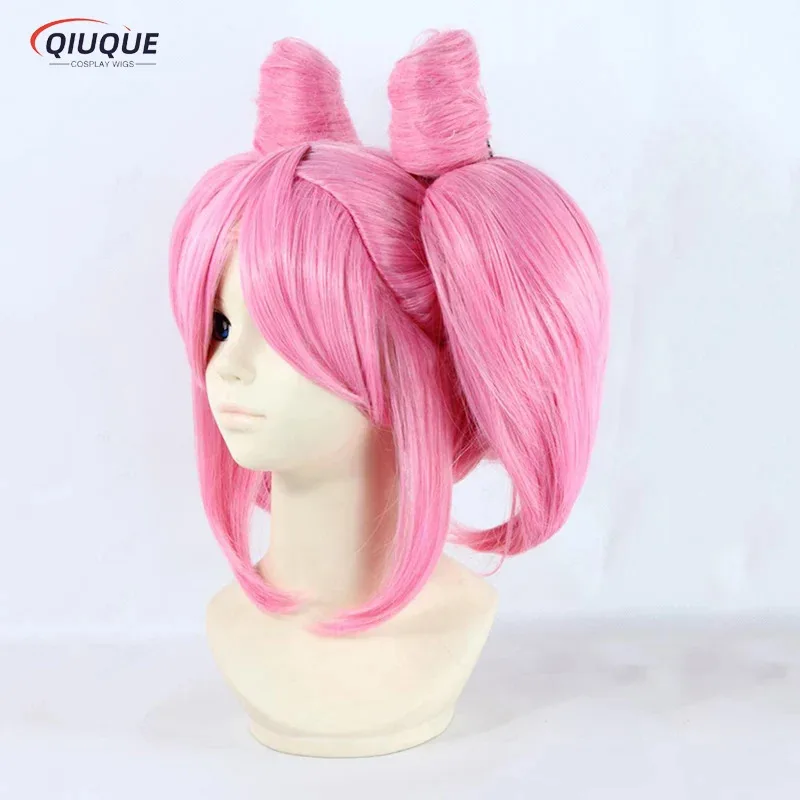 2025 yiyi 세일러 치비 우사 치비우사 가발 짧은 핑크색 포니테일 클립 포함 내열성 합성 헤어 코스프레 + 가발 캡