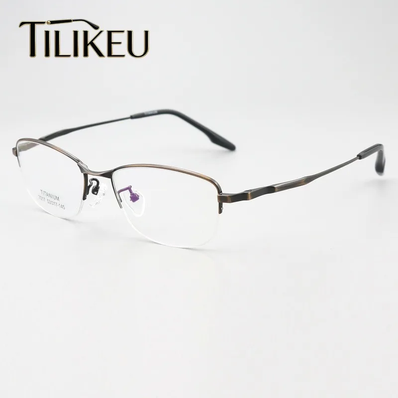 2026 Retro Pure Titanium Semi-Rimless Glasses Frame for Men, Ultra-Light Comfort Square Large Face Designer Women Luxury Eyewear