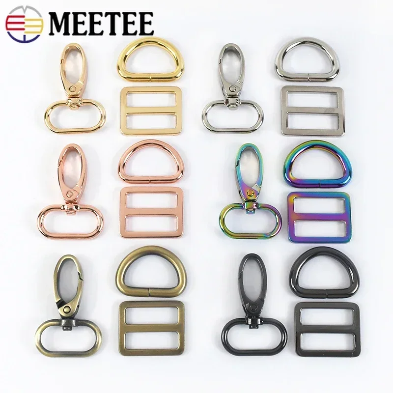 3Sets 16-38mm Metal Buckles Lobster Clasp Tri-glide Sliders D Rings Backpack Webbing Adjuster Bag Strap Hook DIY Accessories