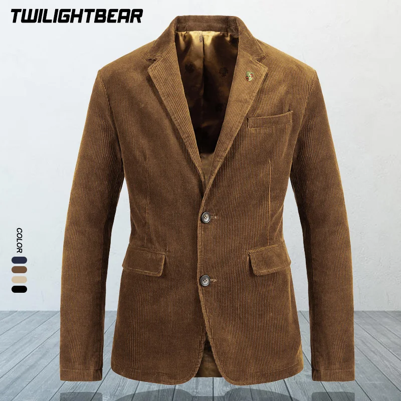 High Quality Men's Corduroy Blazer Oversized Male Suit Jacket Solid Casual Blazers Men Clothing Leisure Suit Coats 4XL A2F58179