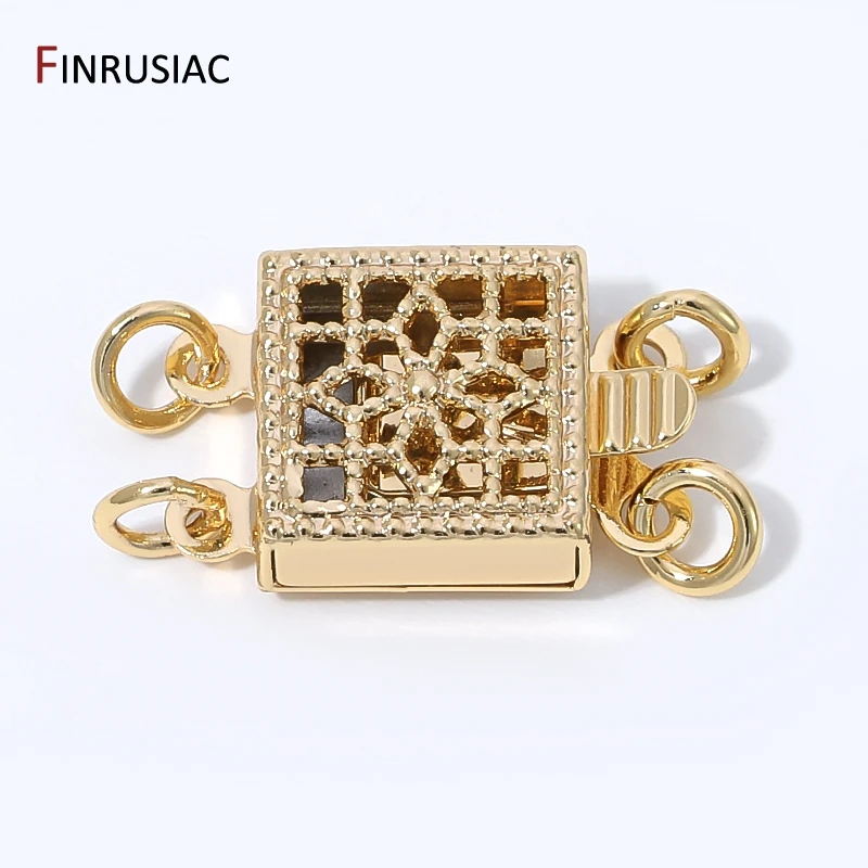14K Gold Plated Brass Square Hollow Carving Insert Safety Clasps,Layered Box Clasps Connectors For DIY Jewelry Making Supplies