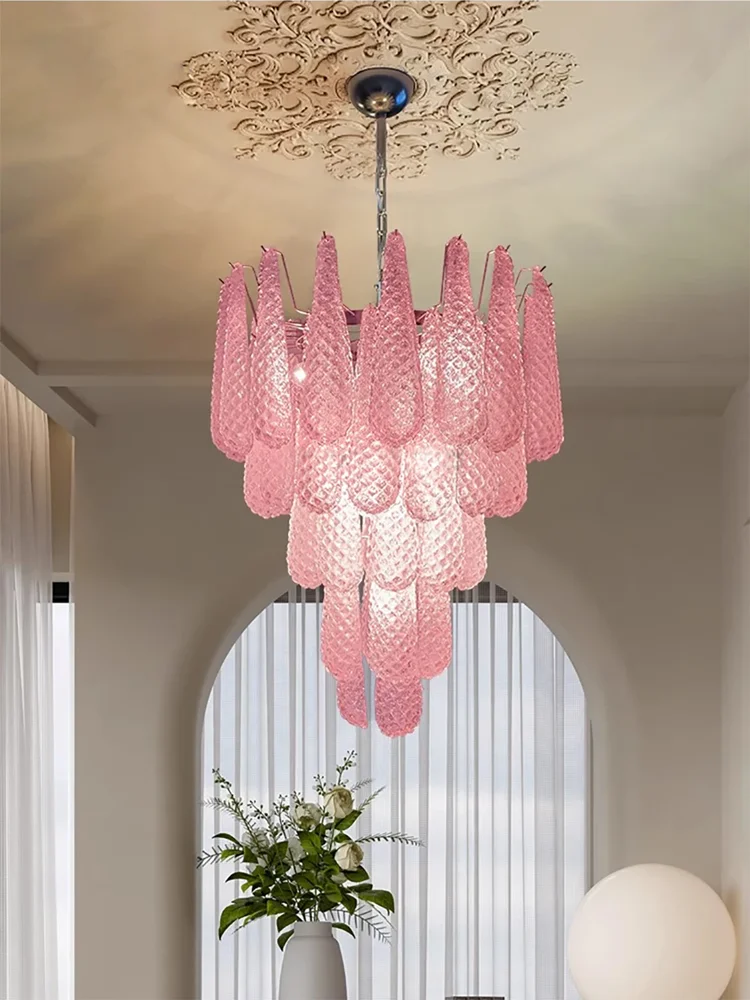 

Murano Handmade Glass Chandelier White Pink Blue mid century modern lighting Trendy Living Room Decor Stair Suspension Luminaire