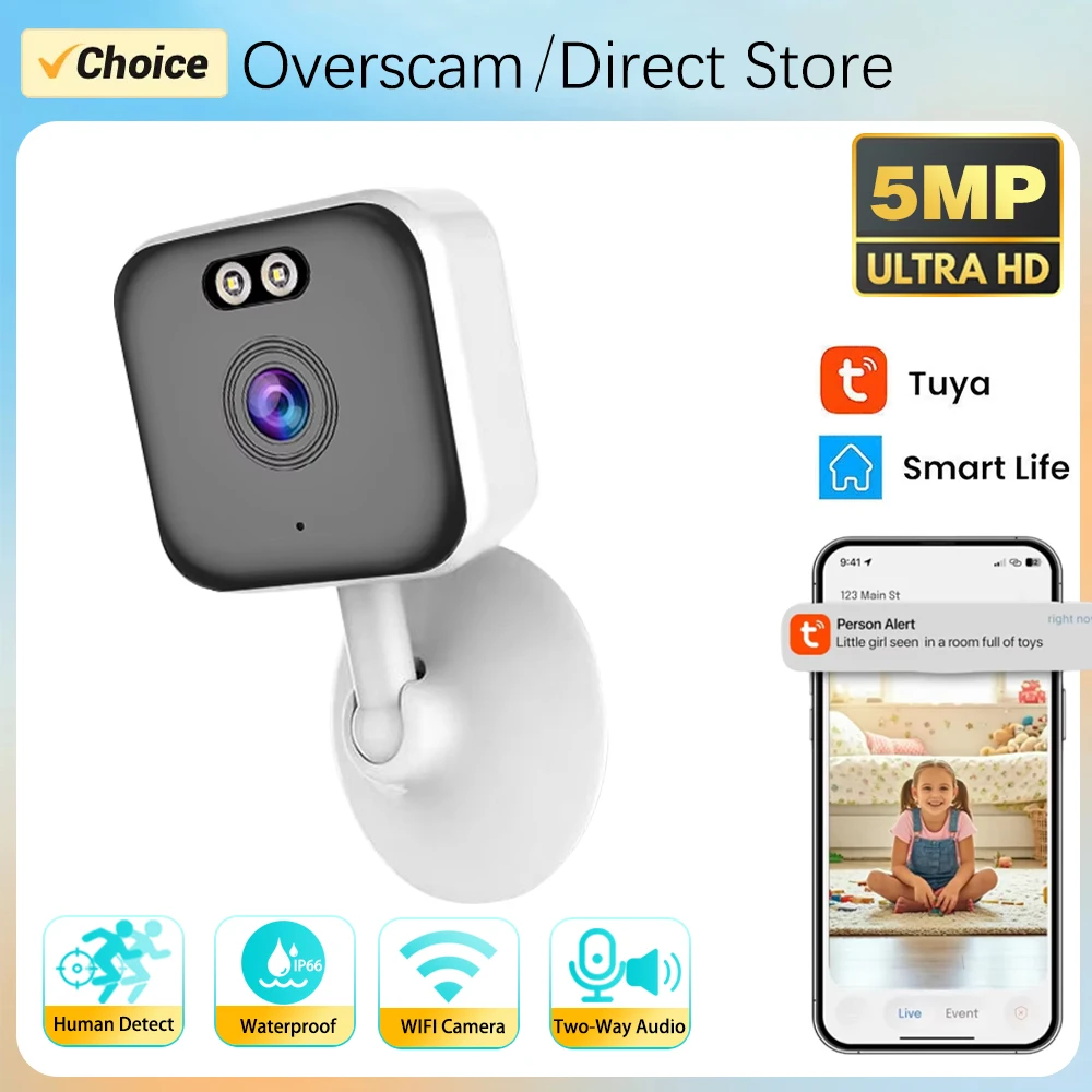 Tuya SmartLife 5MP WiFi IP Camera Indoor Wireless Compact Camera Home Security Human Detection CCTV Surveillance Block Camera