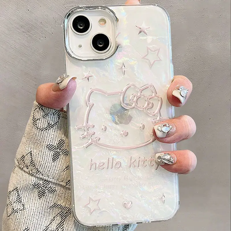 Hello Kitty Shell Pattern Apple Phone Case Anime Cartoon Sanrio Full Package Iphone Protective Case Anti Drop Protective Sleeve