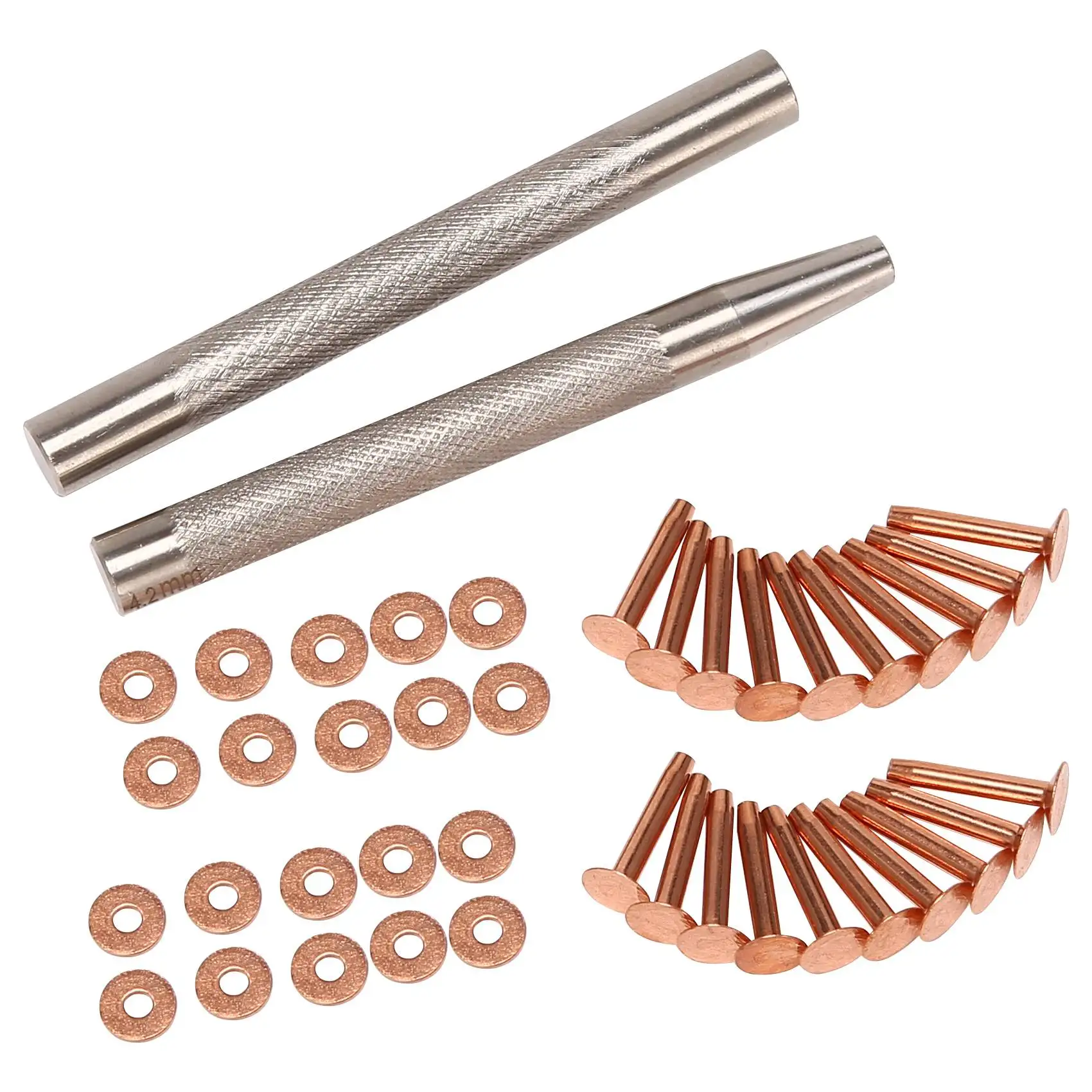 20Pack Copper Rivets and Burrs (14mm and 19mm) with 2Pcs Punch Rivet Tool for Belts Bags Collars Leather-Crafting