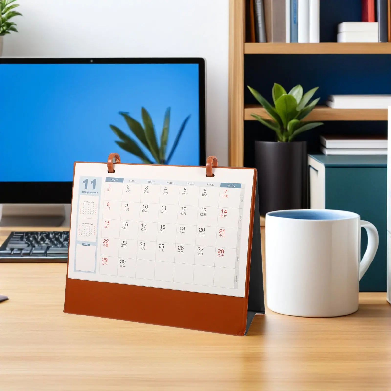 

Настольный календарь на 2026 год (Год Лошади) из ПУ-кожи, мини-ежемесячный планировщик для декора стола, маленький откидной календарь-перевертыш 2026, офисные принадлежности