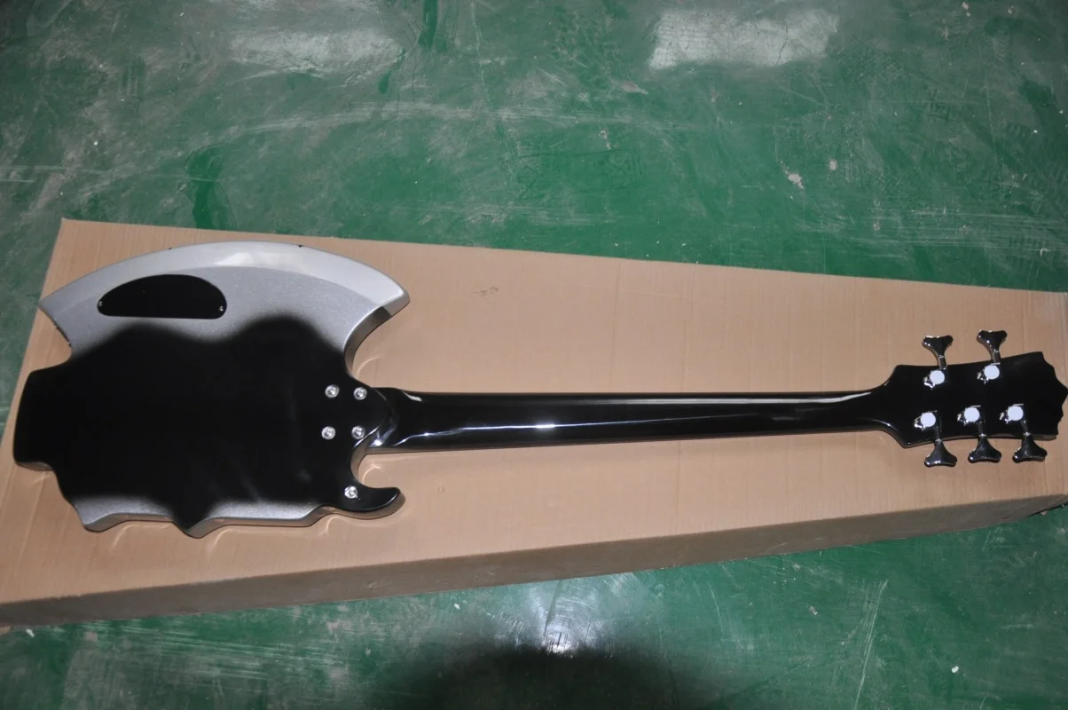 NEW-5 string black axe shaped bass body signature, redwood neck.