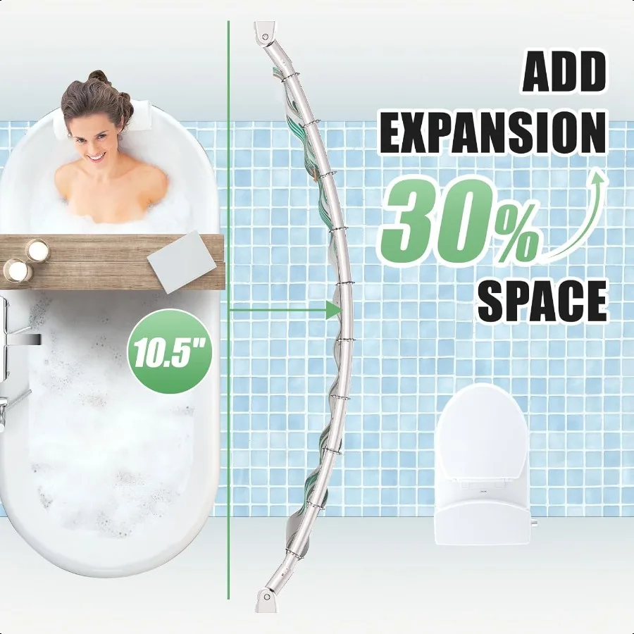 Nickel Curved Shower Curtain Rod3576 Inches Adjustable Splicing Design Curved Shower Rods Round Shower Curtain Rod Rust Proof S