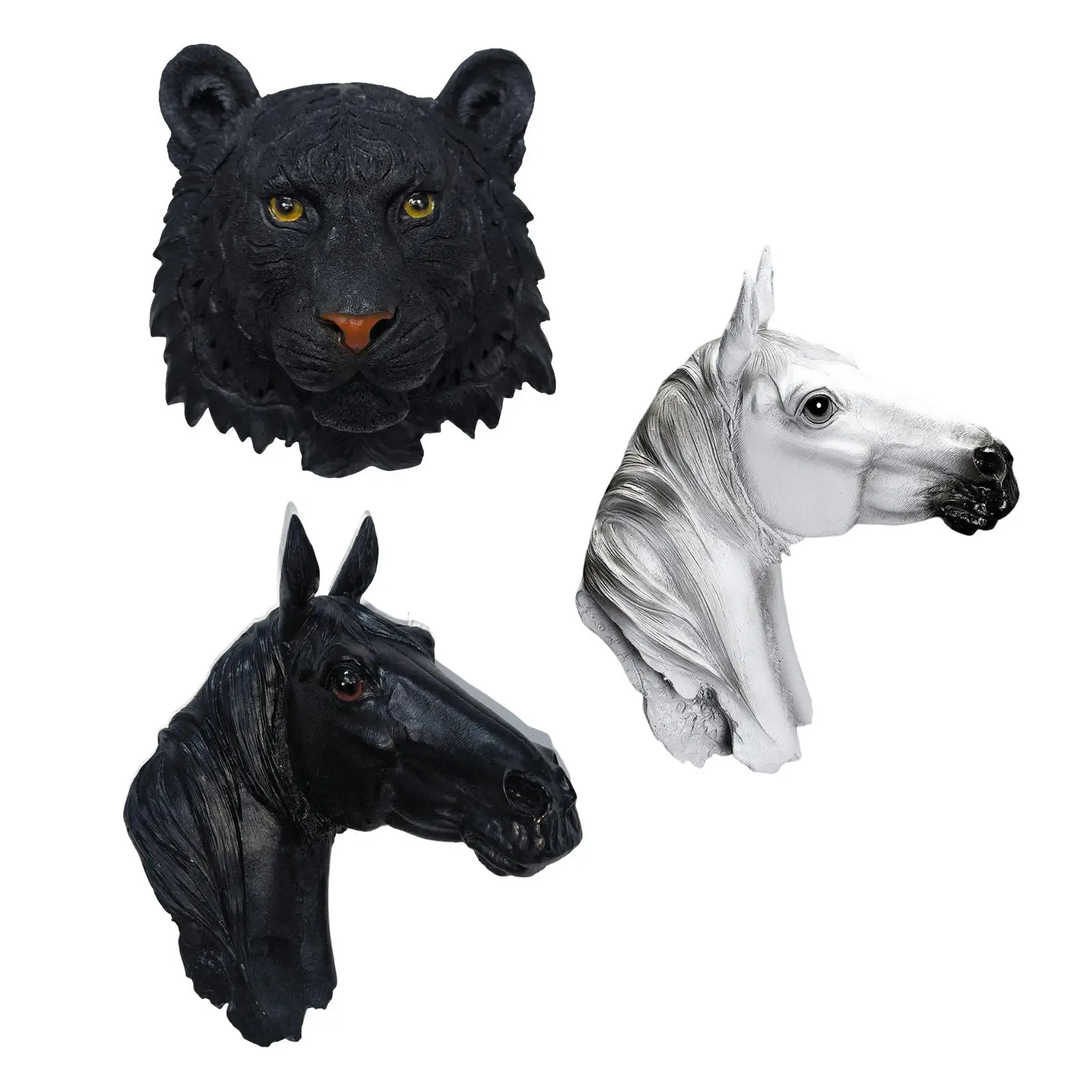 Wall Mount Animal Head Statue Sculpture Creative Artwork Lifelike Figurine for Living Room Decor Collection Gift
