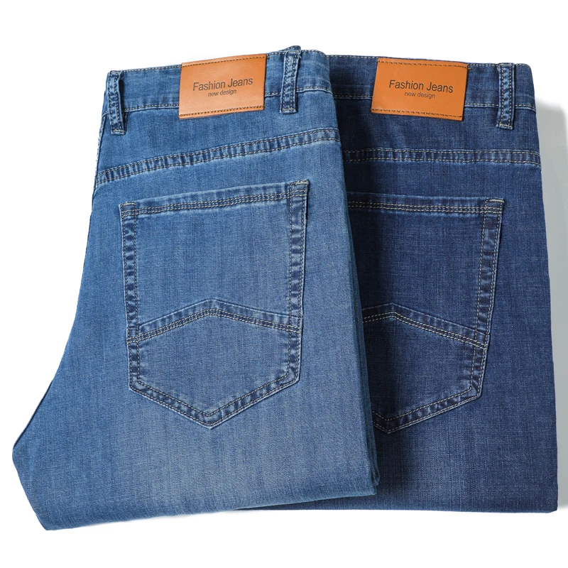 

Spring Summer New Stretch Light Business Casual Denim Pants Men Cotton Fashion Straight Leg Versatile Jeans for Men Comfortable