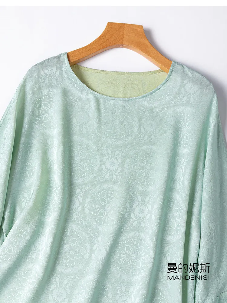 TAJIYANE 100% Mulberry Silk T Shirts Woman Elegant Three-Quarter Sleeves T Shirt Reversible Ladies Tops 2026 Summer Clothes 여성의류