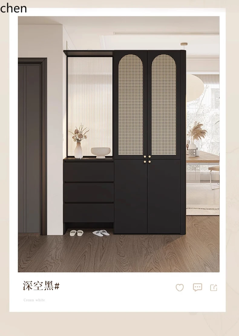 A3-2  Solid Wood Rattan Entryway Cabinet Doorway Partition Home Living Room Screen Integrated Shoe