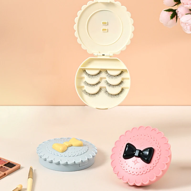 Mini caja de almacenamiento de pestañas postizas ecológica, forma de flor, ABS, herramienta cosmética de maquillaje, organizador portátil