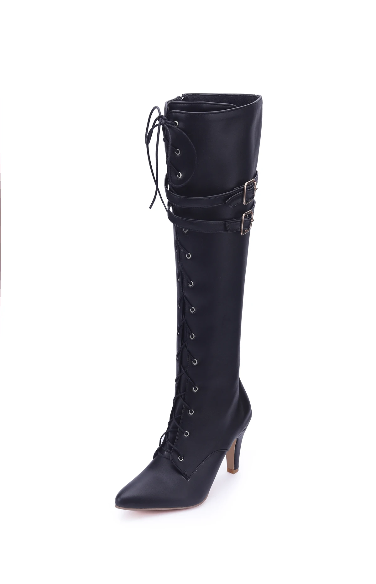 Mittellange Stiefel für Damen, 2026 Frühling und Herbst Neue Schnürstiefel, Damen Spitze Stiletto High Heels, Designer Luxus Übergrößen Größe 47, Direktverkauf vom Hersteller – Detail 31