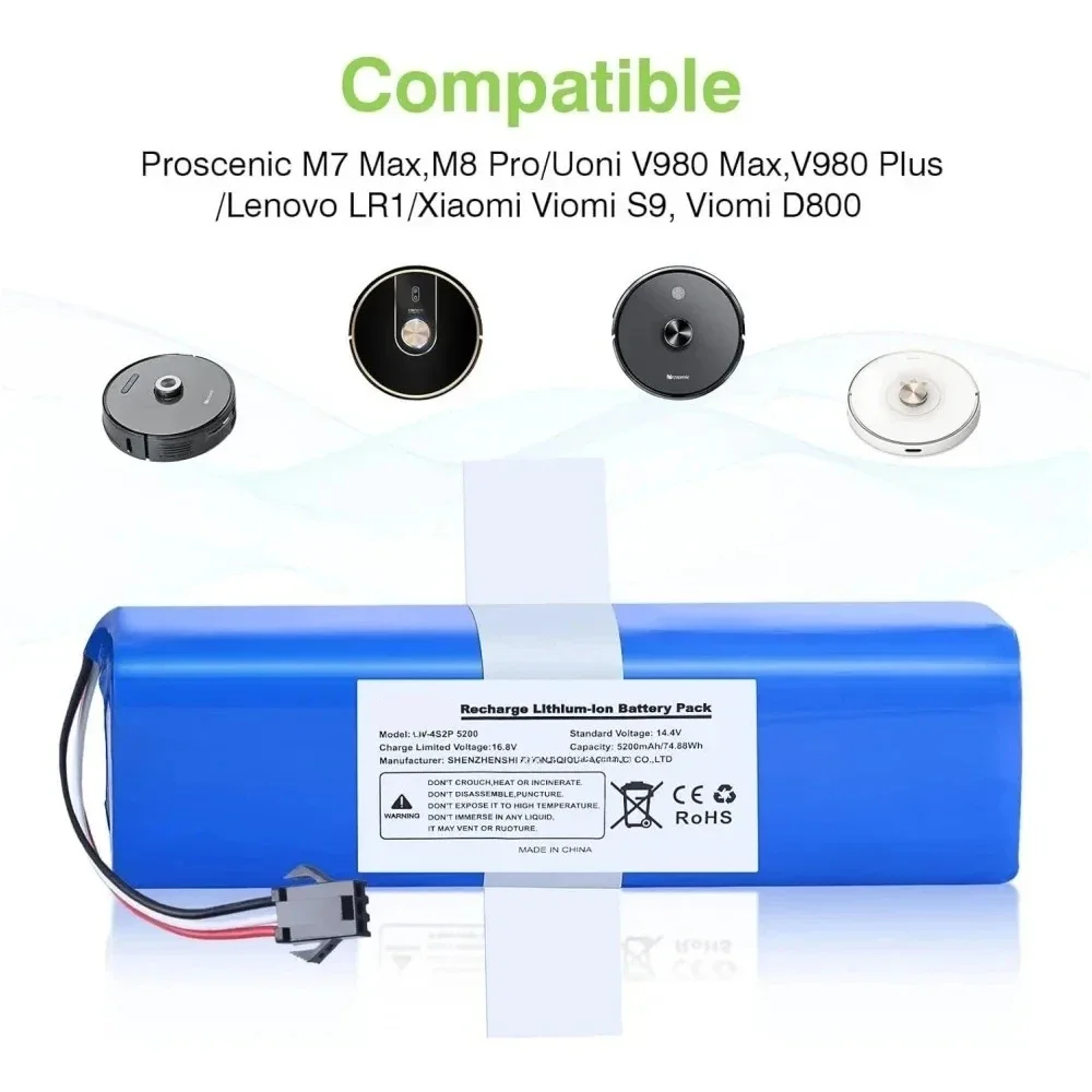 Imagem -03 - Bateria Recarregável li Ion Bateria de Substituição Apto para Xiaomi Lydesto R1viomi S9proscenic m7 Prolenovo Lr1 14.4v 12800mah