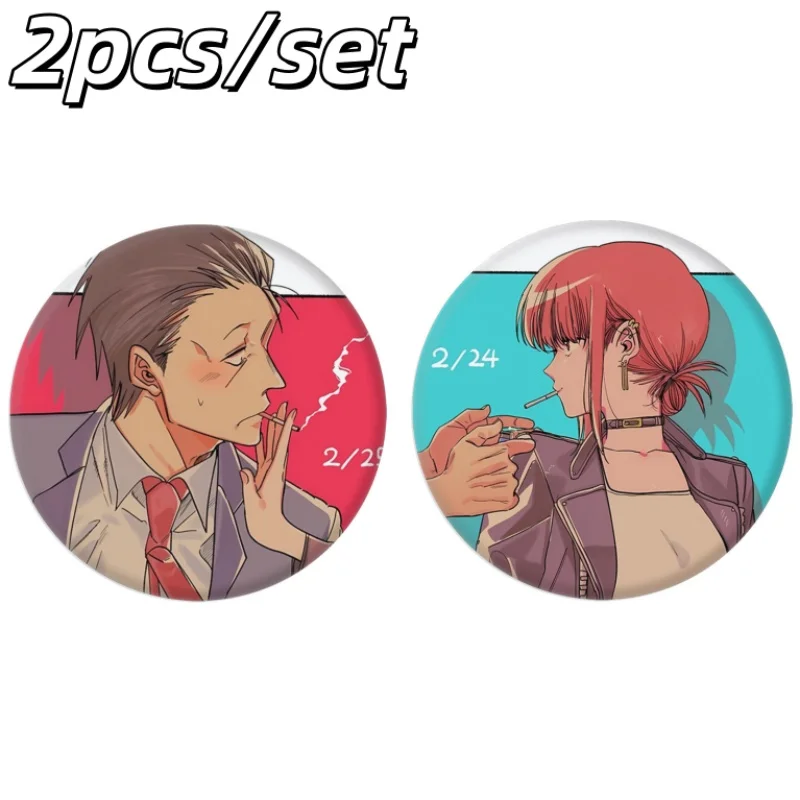 2Pcs/set Smoking Behind the Supermarket with You Button Brooch Sasaki Tayama Couple Manga Metal Badge Pins For Backpack Decor
