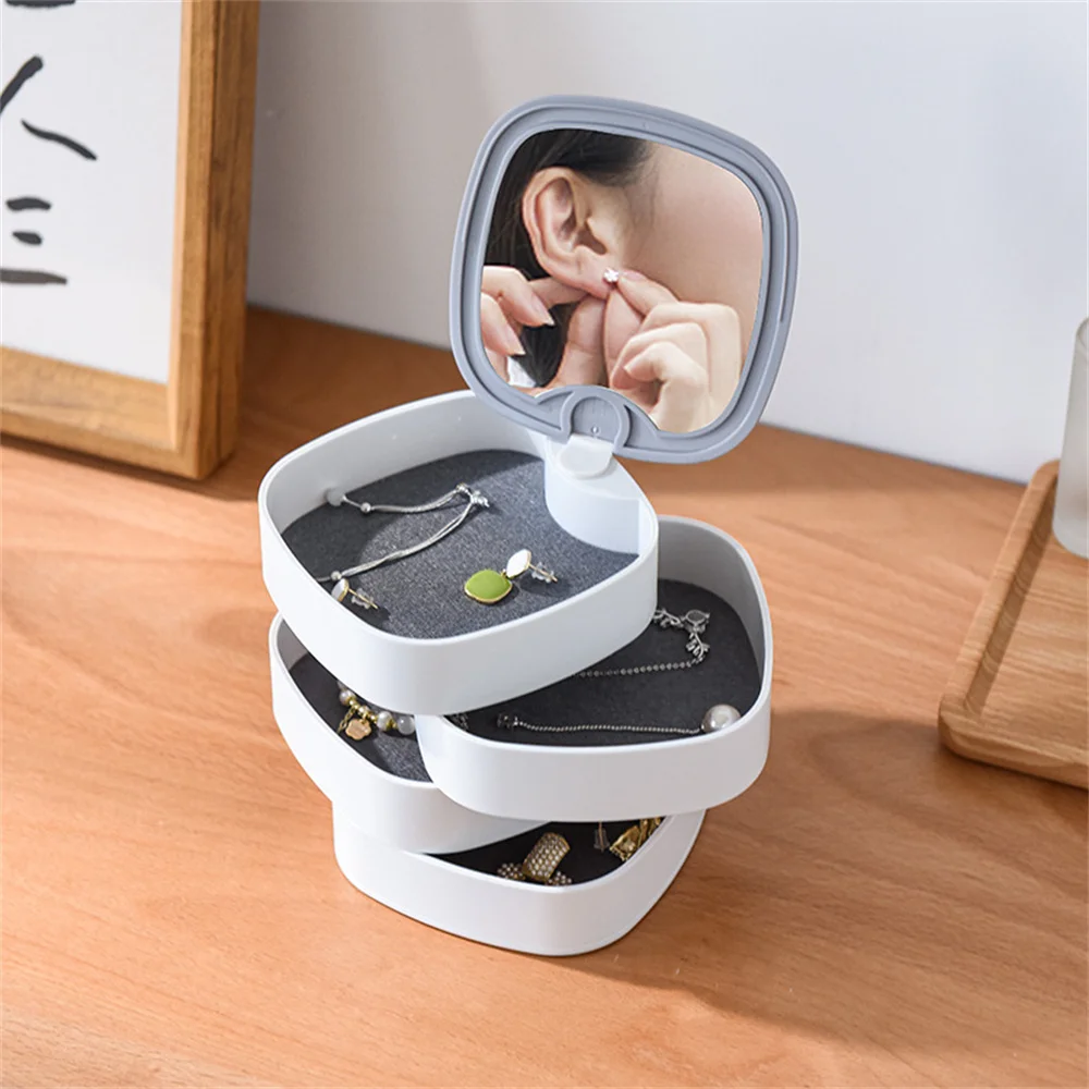 Multi-Layer Jewelry Storage Box Rotating Display Rack Bracelet Necklace Ear Ring Round Plastic Organizer Holder Makeup Toolbox